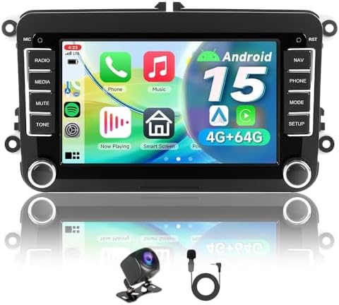 Android 15 Car Stereo 4+64G Radio for VW Amarok Beetle Bora Caddy Polo Golf Passat Seat Skoda Touran Magotan Vento, Wireless CarPlay Android Auto, Bluetooth5.4 WiFi 6, GPS Navi, DSP, FM/RDS, HD Camera