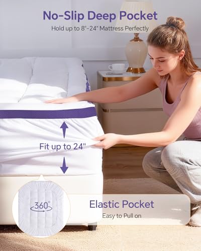 Image of ChiXpace Dual Layer 4 Inch Memory Foam Mattress Topper Full XL - 2 Inch Gel Memory Foam and 2 Inch Pillow Top Mattress Pad,7-Zone Egg Crate Full XL Size Mattress Topper (White)