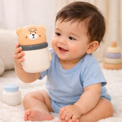 Image of 1 Baby Skin Care Powder Talcum Puff Case Cum Container Box With 1 Soft Silicone Fruit Shape Molar Teething Toy for Toddlers Kids and Infants BPA Free (DESIGN 205)