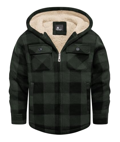 Image of V VALANCH Boys Flannel Jacket Hooded Fleece Lined Zip-up Hoodies Plaid Coat for Kids