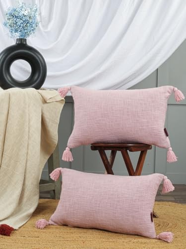 Image of HOMADORN Luxury Cotton Handmade Decorative Boho Throw Pillow Covers with Tassels for Sofa Couch Living Room Indoor Outdoor Chair Car Farmhouse (12X20 INCHES (Rectangle), Lavender (Pack of 2))