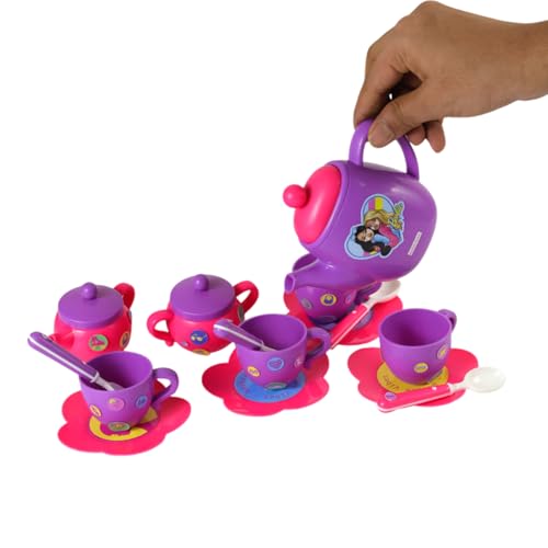 Image of Barbie Tea Party Set by GENIE'S TOY BUS for Kids | Tea Party Set Including Cups, Saucers,Tea Pot,Sugar Bowl, 2 Color Sheet, etc | Kitchen Toy Gift for Toddler Kids Girls 3 Yrs+ | ( Purple Color )