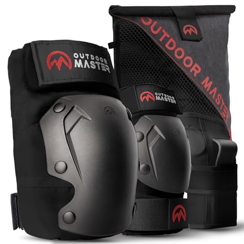 OutdoorMaster Adult Knee and Elbow Pads Set - Skate Protective Gear with Wrist Guards - For Adult & Youth - Black, L - [6pcs]