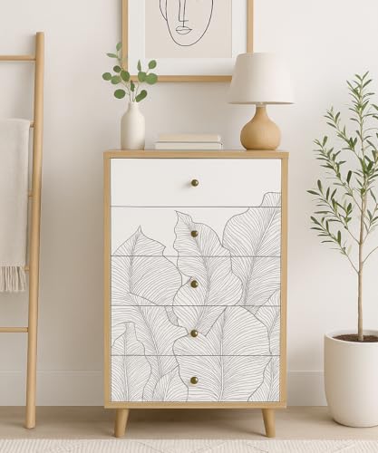 Image of Solid Wood Ranthambore Chest of Drawer | Wooden Chest of Drawer |Chest of Drawers with Storage | Dresser with 5 Drawers | Finish- Natural and White
