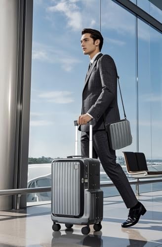 PC Hardshell Quiet Spinner Carry-On Luggage TSA Lock USB Charging Port Large Lightweight Durable Suitcase for Men Women Business Travel Check-in Trolley Bag (Grey, Carry-On-20-Inch)2