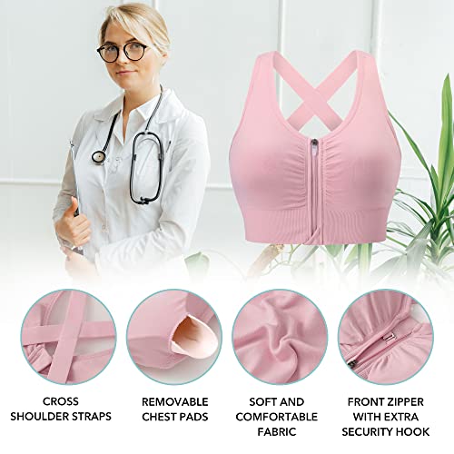 Evercute-Zip-Front-Post-Surgery-Bra-Womens-Wireless-Sports-Bras-Padded-Strappy-Medium-Support-Yoga-Exercise-Athletic-Bras