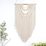 LOMOHOO Macrame Wall Hanging Boho Handmade Geometric Woven Tapestry Bohemian Wall Art Decor with Chic Wooden Beads Home Decor for Bedroom Living Room Apartment Dorm Gallery Wedding 16.5'x30'