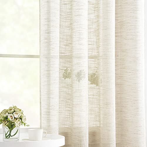 Treatmentex Cortinas semitransparentes para sala de estar, cortinas transparentes de lino natural para dormitorio, 90 pulgadas de largo, 2 paneles con ojales en la parte superior, color beige