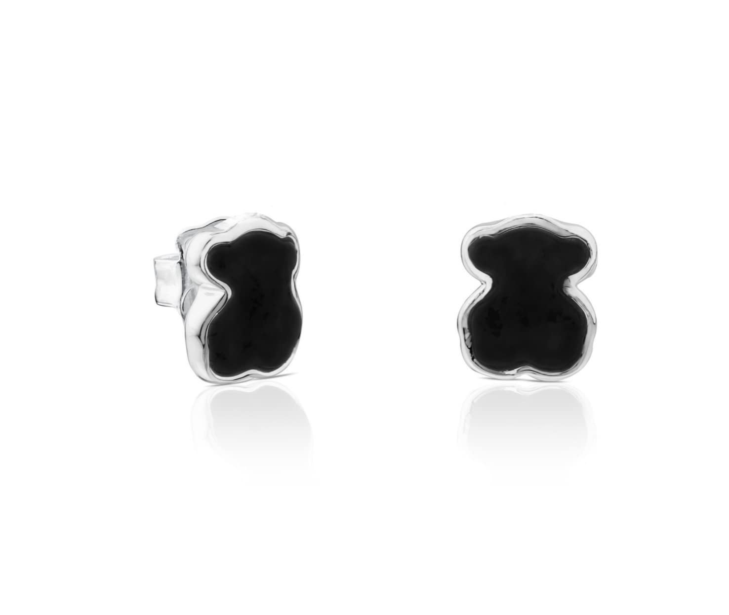 TOUS Pendientes de Plata de Primera Ley con Motivo en Ónix Facetado, Elegantes y Sobrios, Colección Icon Color
