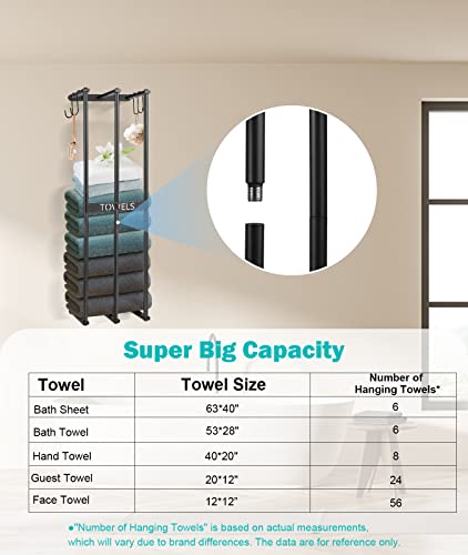 Kocwell Towel Racks For Bathroom Wall Mounted, 3 Bar Bathroom Towel Holder With Extra 4 Suction Cups And 5 Hooks, Bathroom Towel Storage, Metal Bath Towel Holder For Large Towel Washcloths, Black #TOP5