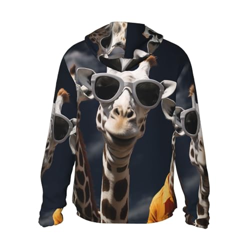 Three Giraffes Wearing Sunglasses Sun Protection Hoodie Jacket UPF 50+ Full Zip Long Sleeve Sun Shirts with Pockets Rash Guard Large Black2