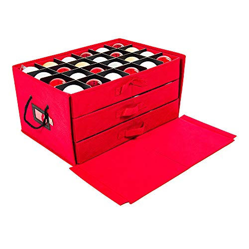 [Christmas Ornament Storage Box with Dividers] - (Holds 72 Ornaments up to 3 Inches in Diameter) | Acid-Free Removable Trays with Separators | 3 Removable Drawer Style Trays