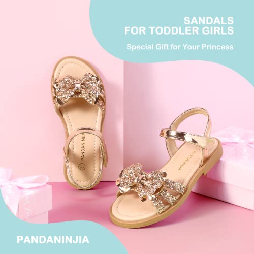 Image of PANDANINJIA Girls Sandals, Open Toe Cute Bow Princess Girls Flats, Sparkly Summer Dress Shoes Sandals for Toddler /Little Kid /Big Kid