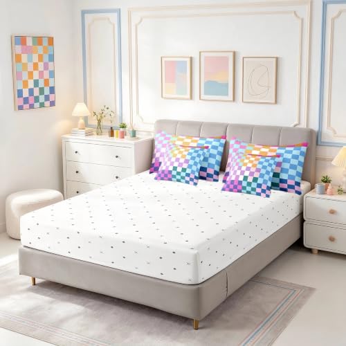 Image of Feelyou Multicolored Checkered Retro Bedding Sets Kids Boys Girls Geometric Vintage Comforter Bed in a Bag Twin Size Rainbow Colorful Bed Duvet Insert Modern Groovy Aesthetic Room Decor