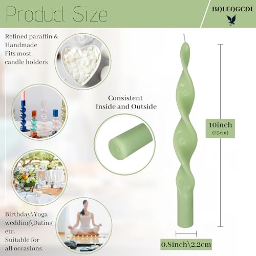 Image of Smokeless Green Spiral Taper Candle Handmade Unscented Taper Candlesticks 10 Inch Long Twisted Candles for Candlelight Dinner Decor Wedding Church 2 Pcs