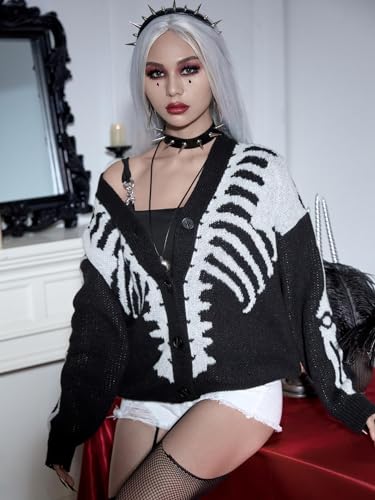 SHENHE Women's Star Print Button Down V Neck Goth Drop Shoulder Cardigan Sweater4