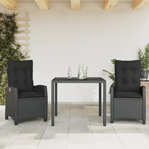 Gecheer Set Comedor de jardín 3 pzas con Cojines ratán sintético Negro,Comedor de Jardín Set de Muebles Exterior Mesa Sillas Patio Terraza,Type 18