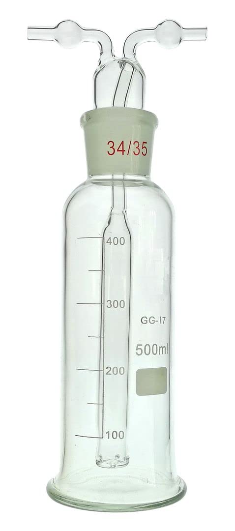Butelka gazowa Monteggia o pojemności 500 ml z porowatą rurką — szkło Boro 3.3 z podziałką do mycia i suszenia gazowego