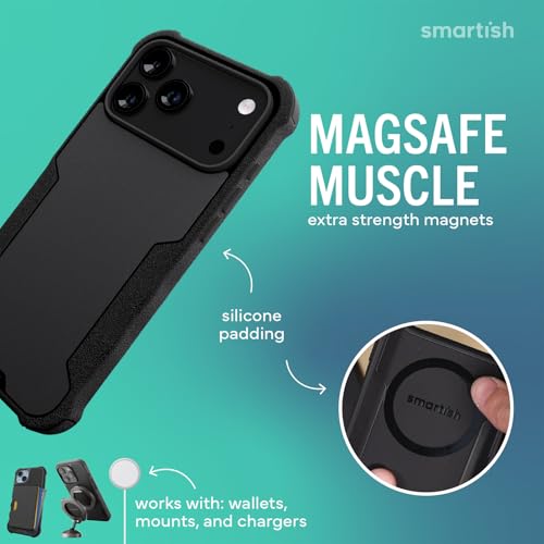 Image of Smartish iPhone 17 Pro Max MagSafe Case + MagSafe Wallet - Magnetic Protective Case - Heavy Duty Armor Cover + Detachable Extra Strength Magnetic Wallet for Apple iPhone 17 Pro Max - Black Tie Affair