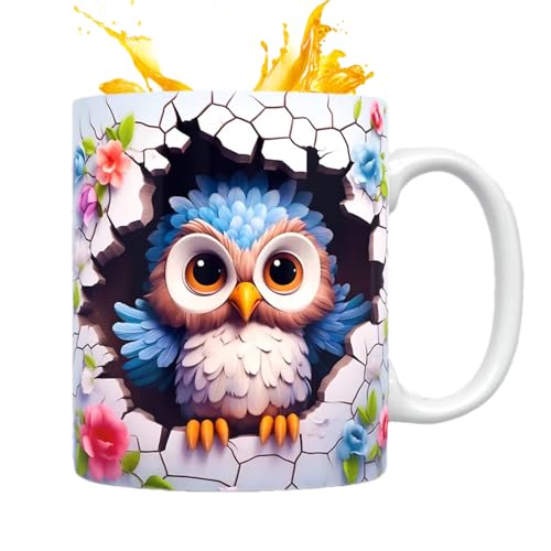 Vllold Tasse à café en forme de hibou | Tasse à café en céramique peinte à plat – Décoration de hibou en céramique pour homme et femme Cadeau de vacances et...