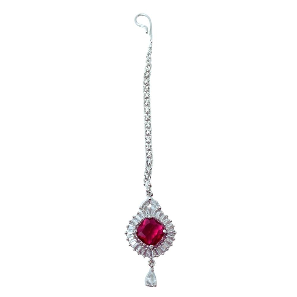 Elegant Red Stone CZ Maang Tikka | Traditional Indian Bridal Hair Accessory-image-23