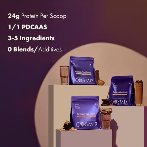 Image of Cosmix Fermented Yeast Protein Powder | 24g Protein | Made with Real Peanut Butter | High Absorption with PDCAAS of 1 | Made In-House | Smooth, Tasty & Gut-Friendly | Peanut Butter Fudge, 38g Sachet