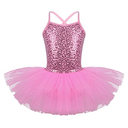 TiaoBug Vestido Princesa de Danza Ballet para Niña Maillot con Falda Tutú Leotardo Gimnasia Rítmica Competición Body Ballet Disfraz de Bailarina Actuación Rosa A 3-4 años