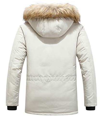 YYZYY Herren Winterjacke Pelzkragen Mit Kapuze Warme Winter Mäntel Jacken Fell Pelzmantel Winterparka Übergangsjacke Abnehmbare Kapuze (Weiß,M)