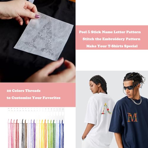 Image of Topapfo Alphabet Letter A Stick and Stitch Embroidery Stabilizers, Name Embroidery Patterns Kit for Beginners Adults Water Solute for Cothing T-Shirt Jeans Tote Bags Crafts