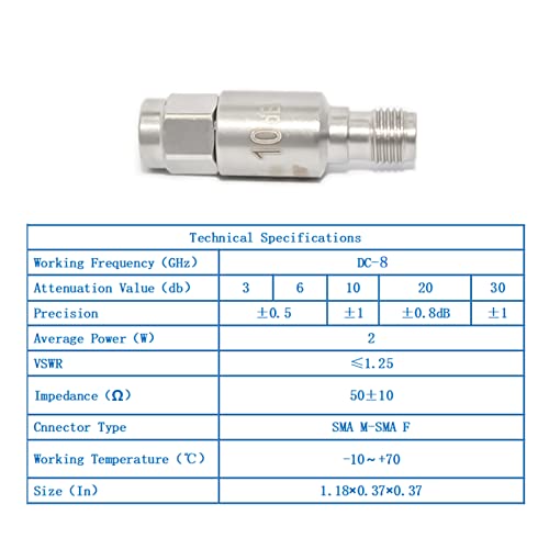 tojoin sma male to female attenuatorcoaxial rf attenuator dc to 8ghz 50ohm 2w 10db sma 8g attenuator 2pcs