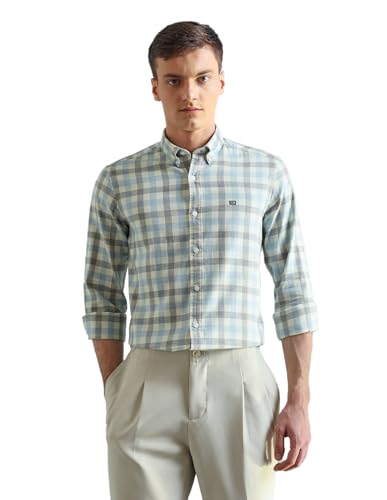 Image of Arrow Sport Men Slim fit Cotton Checked Long Sleeves Spread Collar Shirt