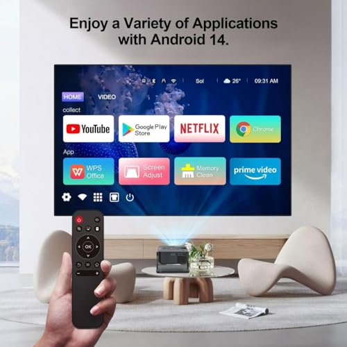 Image of Mini Portable Projector with 4K Support, Android 14, WiFi 6, Bluetooth, Full HD Support, for Movies, Gaming and Outdoor Use