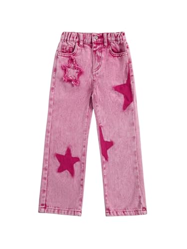 WDIRARA Toddler Girl's Star Print High Waisted Jeans Denim Pants with Pockets