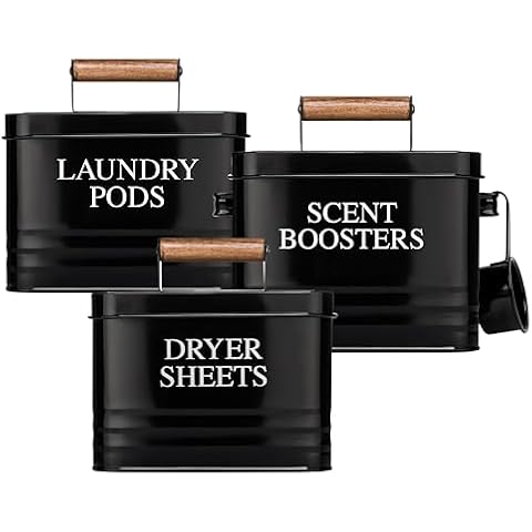 Calindiana Modern Farmhouse Laundry Scent Boosters Container, Dryer Sheets Holder and Laundry Pods Holder Bundle for Laundry Room Organization and Storage, Laundry Room Decor Cover
