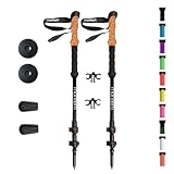 Montem Ultra Strong Trekking, Walking, and Hiking Poles - One Pair (2 Poles) - Collapsible, Lightweight, Quick Locking, Weather-Resistant and Ultra Durable (Black (Cork Grip))