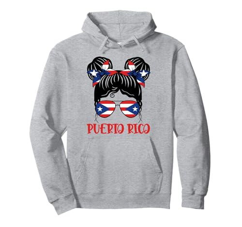 Chica puertorriqueña cabello desordenado patriótico Puerto Rico Pride Kid Sudadera con Capucha