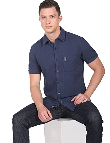 Image of U.S. Polo ASSN. Men's Cotton Solid Slim Fit Shirt