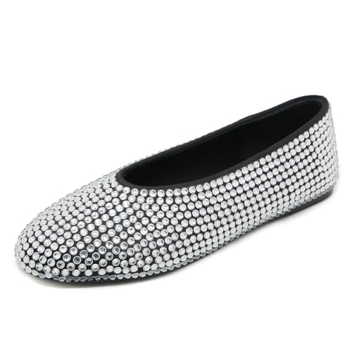 STUPMARY Women Flats Shoes Round Toe Slip On Studded Crystal Casual Driving Comfort Ballet Dance Shoes2