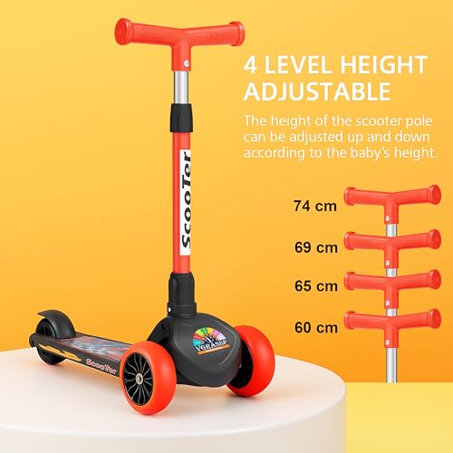 Image of VGRASSP 3 Wheel Skate Scooter for Kids with PVC Wheels, Foldable & Height Adjustable Handlebar, Rear Brake - Outdoor Kick Cycle for Boys & Girls - (Broad Wheels)