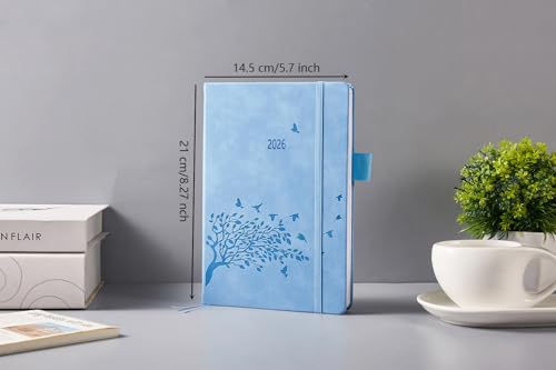 Kalender 2026 Buchkalender A5 1 Tag eine Seite, Terminplaner mit Tabs & Notizen, Tasche, Stifthalter, 2 Lesezeichenband, Leder Hardcover, Planer 26 Tagesplaner 1 Tag pro Seite, Jan.26-Dez.26