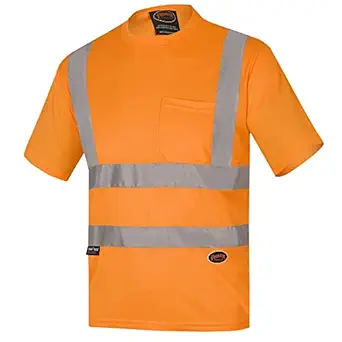 Pioneer Hi Vis Safety T Shirt for Men - Short Sleeve with Pocket- Reflective Tape - High-Visibility T-Shirt – Dry Wick, Lightweight Tee – Orange or Yellow/Green