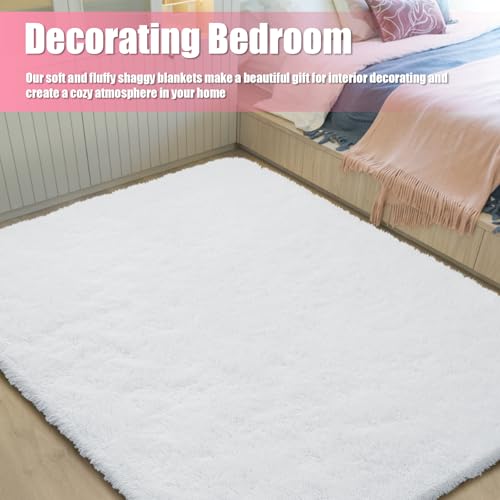 9x12 Fluffy Area Rugs for Living Room,Large White Fuzzy Shag Area Rug for Bedroom,Soft Non-Shedding Indoor Plush Carpet for Kids Bedroom Nursery Home Decor