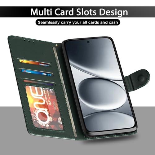 Image of Amazon Basics Flip Cover for Redmi Note 15 Pro 5G Leather Finish | Wallet Stand and Shock Proof | Inside TPU with Card Pockets | Complete Protection Flip Case (Green)