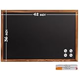 Board2by Magnetic Chalkboard Black Board 48 x 36, Extra Large Chalk Board Blackboard for Wall Decor, Easy-to-Erase Wood Framed Magnet Board, 2 Pens, 4 Magnets for School, Home & Office (Rustic Brown)