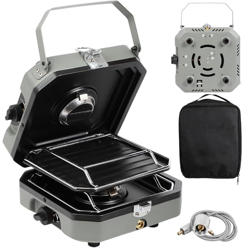 2-Burner Foldable Camping Stove with Griddle and Carrying Bag，16000 BTU