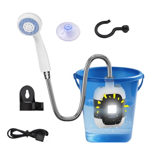 Bomba de Ducha para Camping | Bomba De Ducha Eléctrica Con Luz Para Senderismo - Cargador USB Para Viajes Lavar Coches Baño Mascotas Jardín