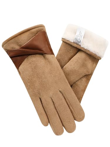 vislivin Winter Warm Handschuhe Damen Touchscreen Handschuhe Wildleder Winterhandschuhe mit Gefütterten Gloves Braun XL