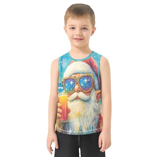 Boys Tank Top Shirts Beach Santa Clausee Snowflake Sleeveless T-Shirts Crew Neck for Kids Clothing Children2