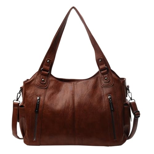 Sac à main à bandoulière pour femme grand format marron avec poignée