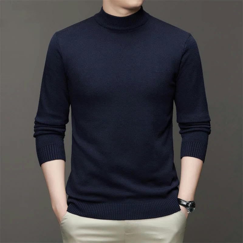 Men's High Neck Long Sleeved Solid Color Sweater Soft Warm and Comfortable Men's Sweater2